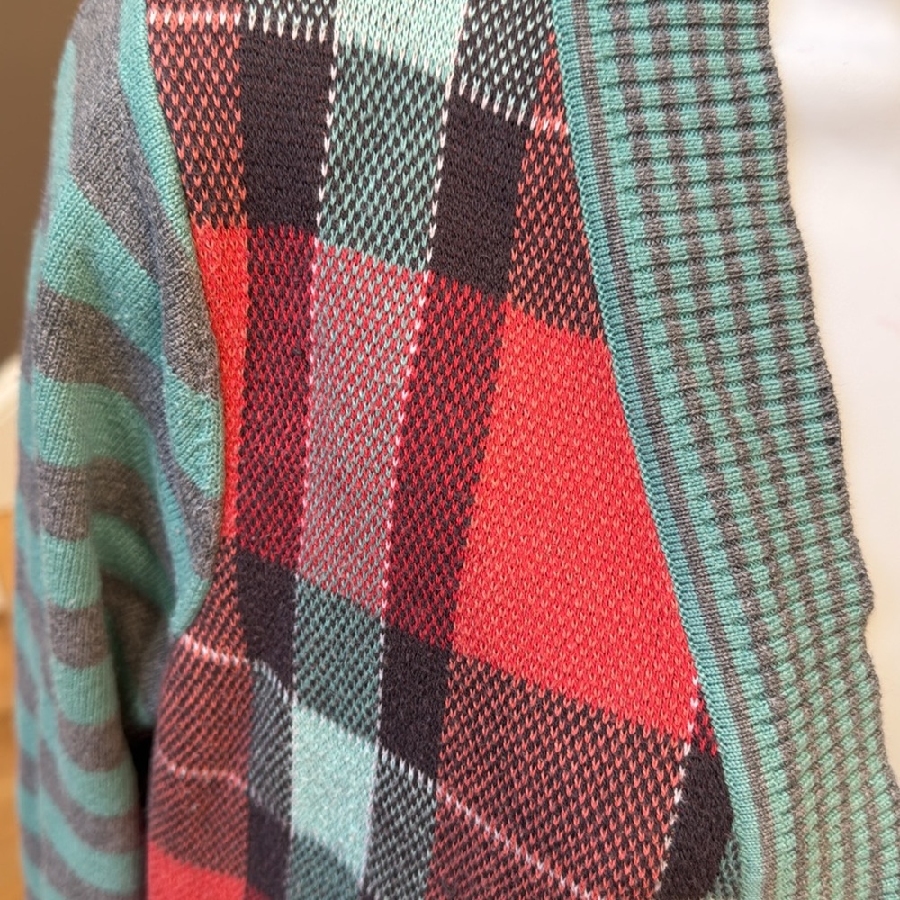 Matilda Jane Steadfast striped plaid Size M open Christmas sweater green red - Picture 2 of 8
